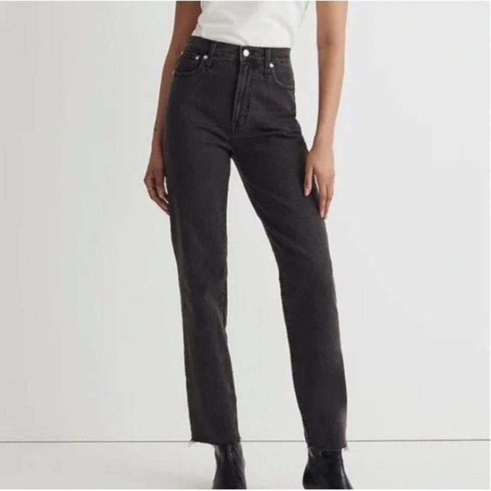 Madewell The Perfect Vintage Straight Crop Jeans high waist Black Raw Hem 26P